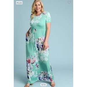 LAST ONE - 1X plus size Mint floral maxi dress